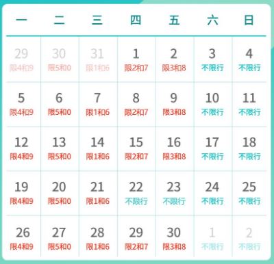 北京限号2023年6月最新限号时间表