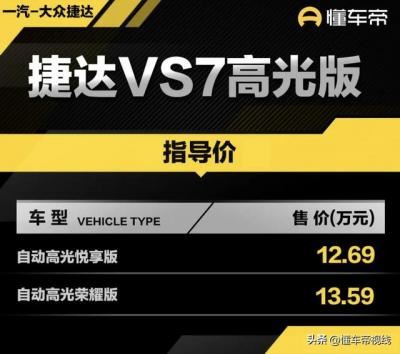 大众捷达vs7报价及图片（大众捷达VS7高光版上市12.69万元起）