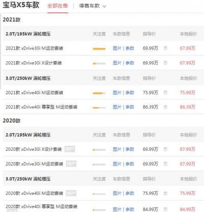 宝马x5价格多少 落地价67.99万全系搭载四驱系统 