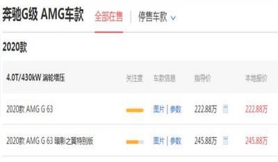 奔驰g级amg价格多少钱 4.0T最低价高达267.86万 